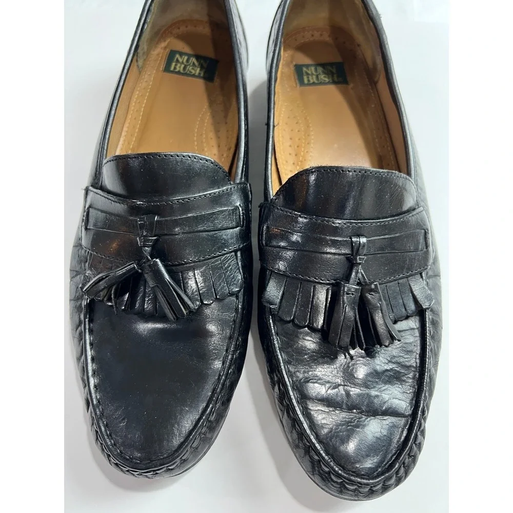 Nunn Bush Kiltie Tassel Loafers Mens 12 M Black Leather Moc Toe Dress Shoes‎ A52